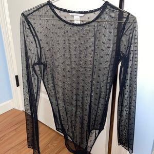 Victoria’s Secret Lingerie Teddy Bodysuit One Piece Black Sheer Hearts